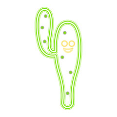 Isolated happy cactus. Neon bright sign. Vector illustration design