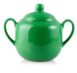 green sugar bowl isolated on white