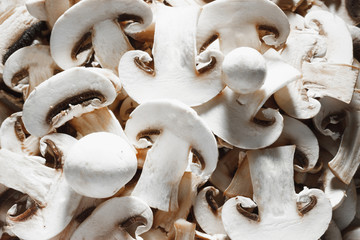 Food background. Sliced champignons