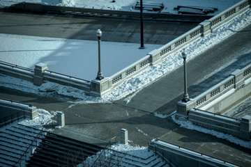 winter city sidewalks and bridge 