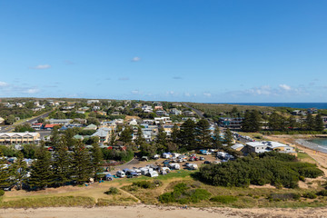 Obraz premium Aerial view of Port Campbell, a town at Great Ocean Road, VIC, Australia.