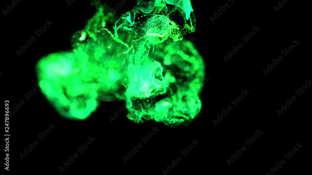 Aufkleber 3d ink effect advection in 4k. glitter in stream of invisible ink in water. 3d render with depth of 