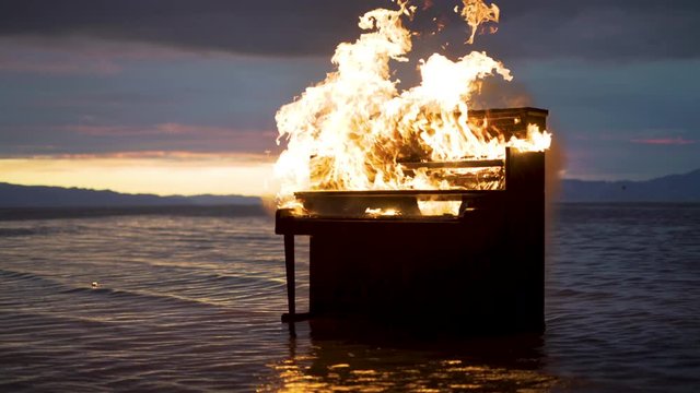 piano on fire on the lake