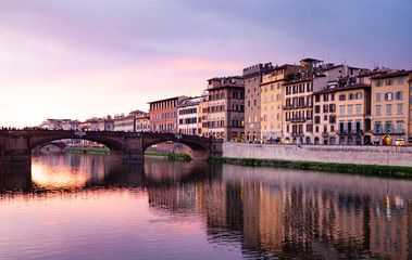 Fototapeta na wymiar river Arno at sunset Florence, Italy
