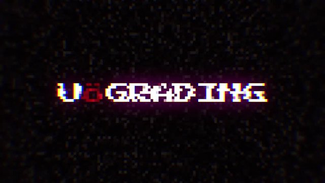 Intentional digital artifact injection fx animation, decoding a noisy scambled 8-bit text: upgrade.