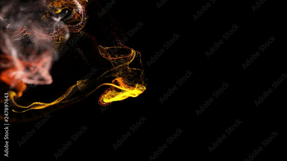 Aufkleber 3d ink effect advection in 4k. glitter in stream of invisible ink in water. 3d render with depth of 