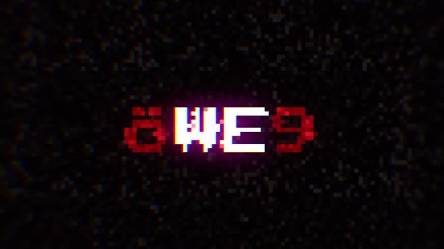 Intentional digital artifact injection fx animation, decoding a noisy scambled 8-bit text: web.