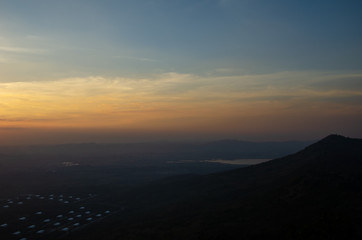 Asians traveler in happy time with beautiful atmospheric attractive environmental in twilight at thailand