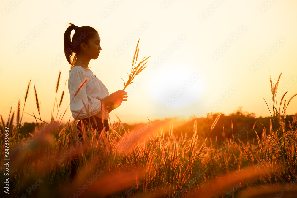 Wall mural Beautiful Young Woman in a field.