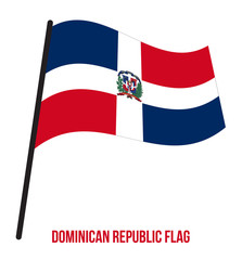 Dominican Republic Flag Waving Vector Illustration on White Background. Dominican National Flag.