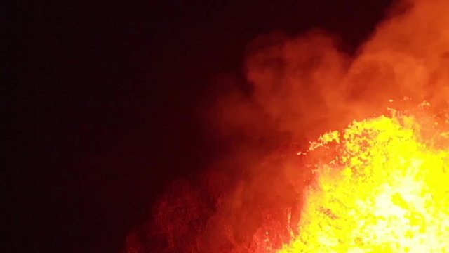 aerial view of fissure 8 and lava river