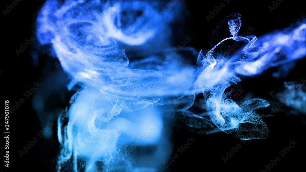 Aufkleber 3d ink effect advection in 4k. glitter in stream of invisible ink in water. 3d render with depth of 