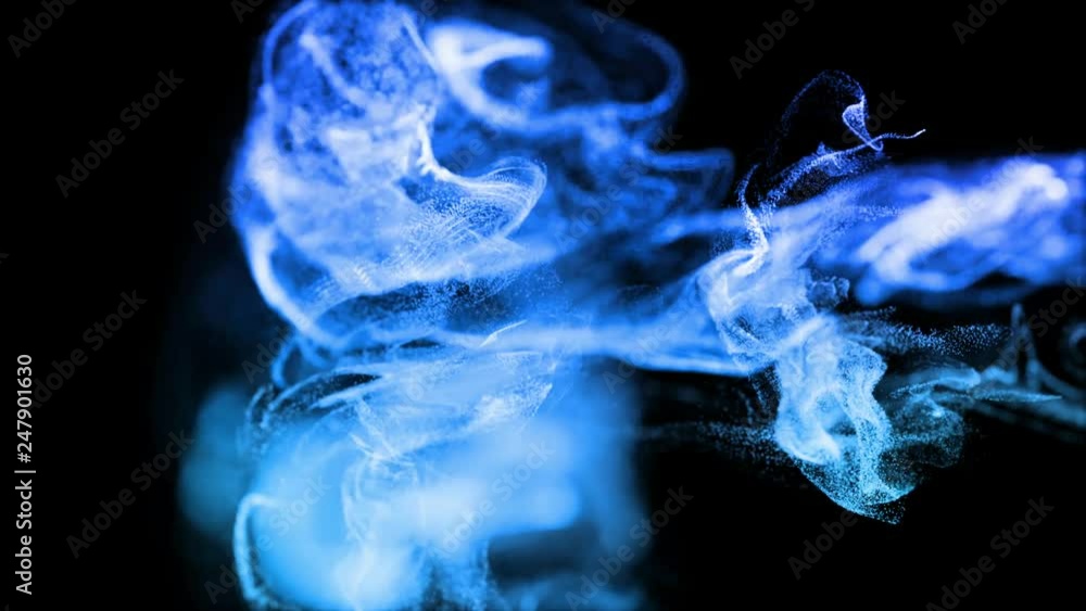 Aufkleber 3d ink effect advection in 4k. glitter in stream of invisible ink in water. 3d render with depth of 