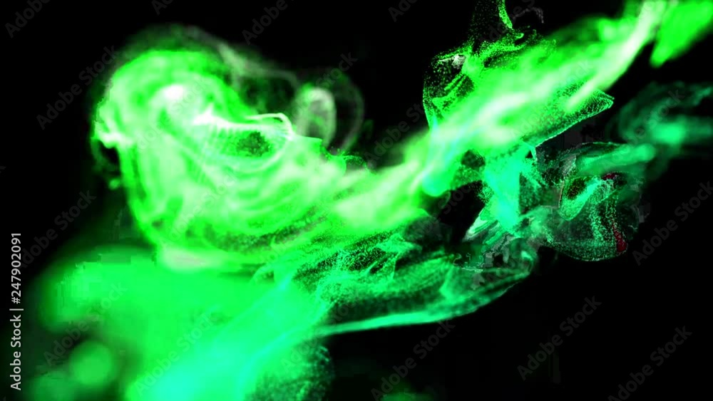 Aufkleber 3d ink effect advection in 4k. glitter in stream of invisible ink in water. 3d render with depth of 