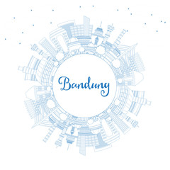 Outline Bandung Indonesia City Skyline with Blue Buildings and Copy Space.