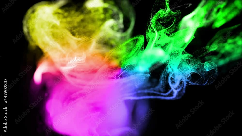 Aufkleber 3d ink effect advection in 4k. glitter in stream of invisible ink in water. 3d render with depth of 
