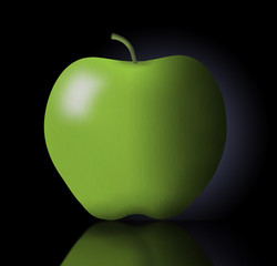 Apples are the subject of this 3-D illustration that includes brilliant colors and dramatic lighting.