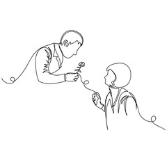 the guy gives a flower girl. one line. vector line