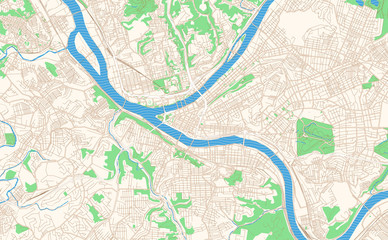 Pittsburgh Pennsylvania printable map excerpt - obrazy, fototapety, plakaty