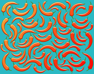 Chili peppers, many of them form a colorful background.