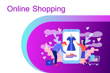 Online shopping concept with characters.