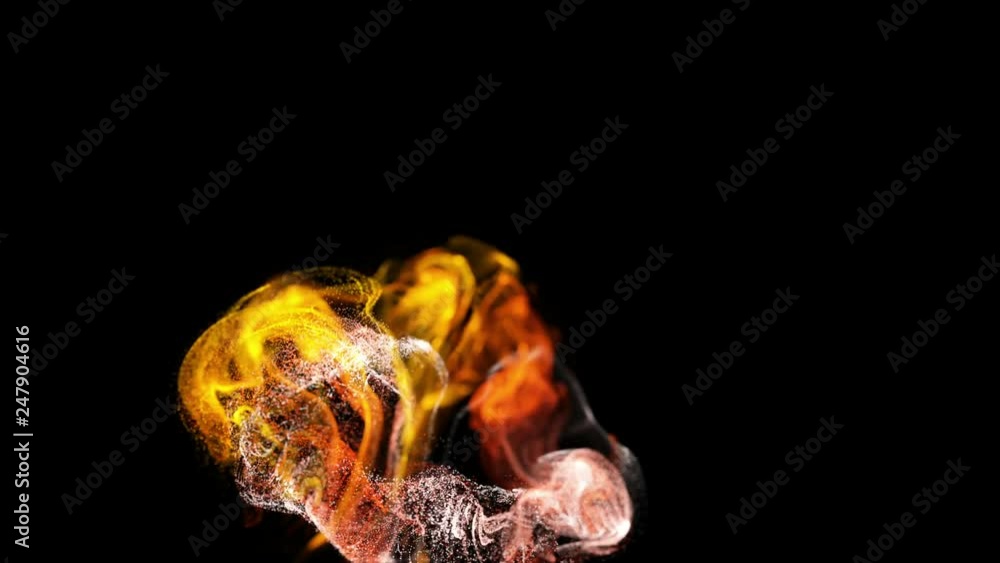 Aufkleber 3d ink effect advection in 4k. glitter in stream of invisible ink in water. 3d render with depth of 