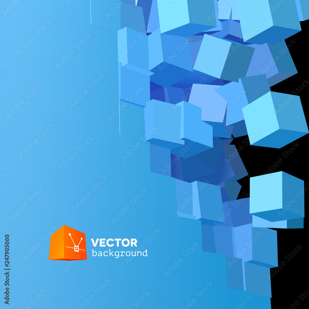 Poster vector 3d explosion background with cubical particles