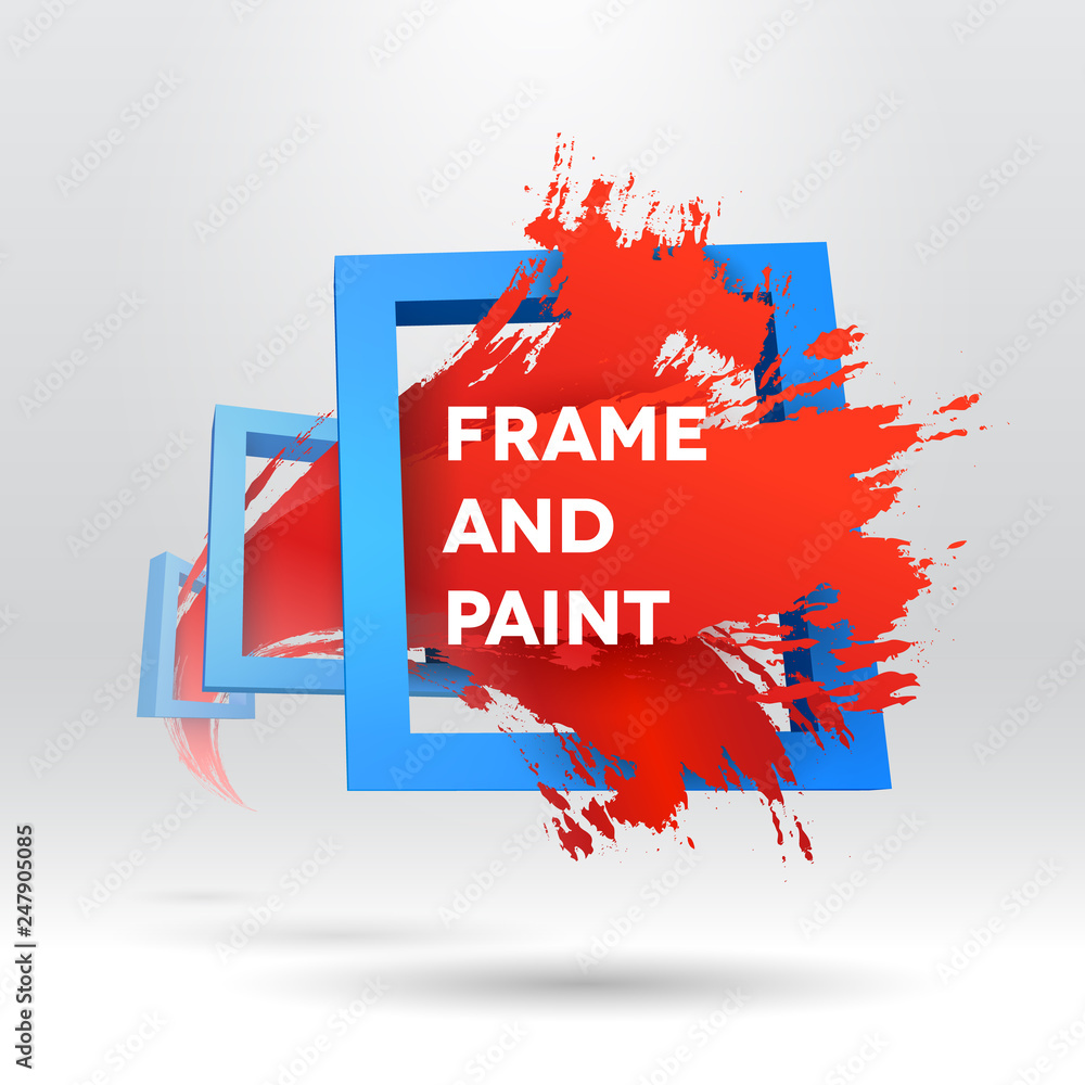Poster 3d template with out of frame brush stroke
