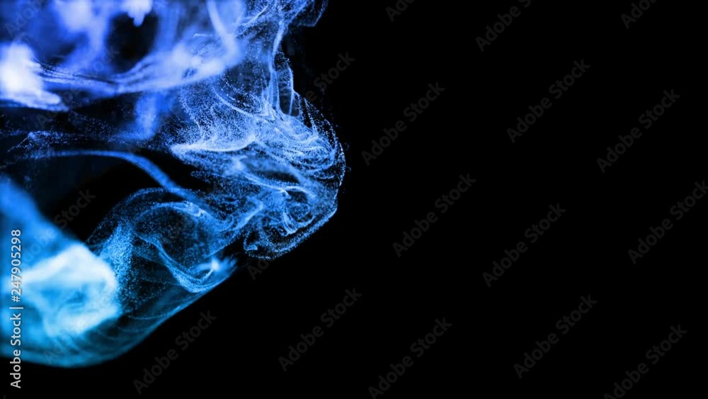 Poster 3d ink effect advection in 4k. glitter in stream of invisible ink in water. 3d render with depth of 
