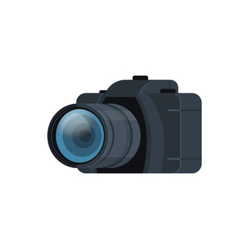 Realistic Modern DSLR Photo Camera Isolated Flat