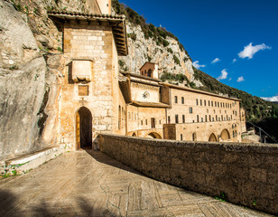 Monastery of Sacred Cave (Sacro Speco) of Saint Benedict in Subiaco, province of Rome, Lazio,...