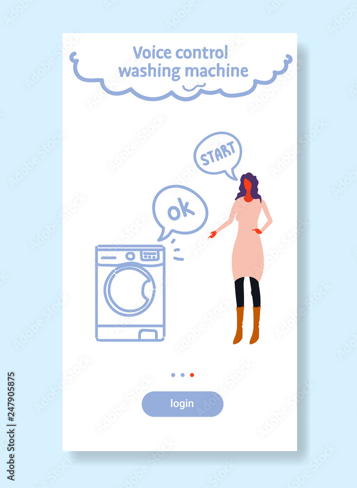 Aufkleber home washing machine controlled by woman smart tech recognizes commands voice control concept sketch