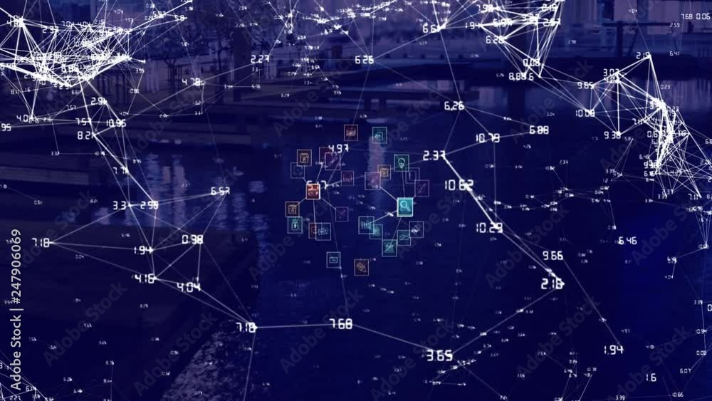Poster digital composite of data connections and computer icons