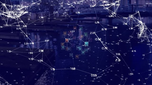 Digital composite of data connections and computer icons