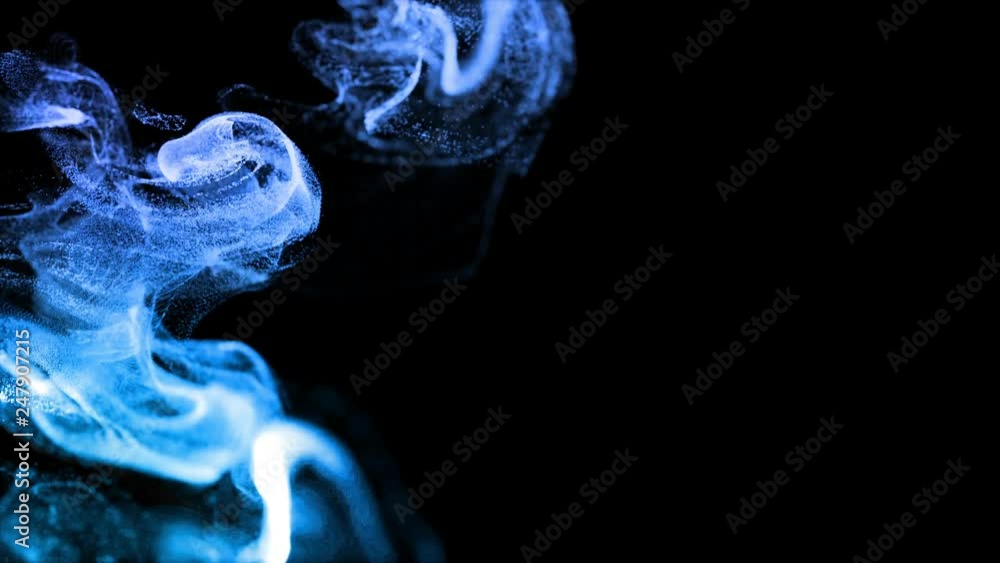 Poster 3d ink effect advection in 4k. glitter in stream of invisible ink in water. 3d render with depth of 