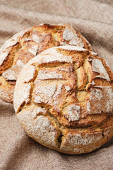 Brown Bread Rustic Linen Background Top Down View