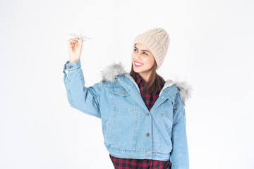 Beautiful traveller woman on white background