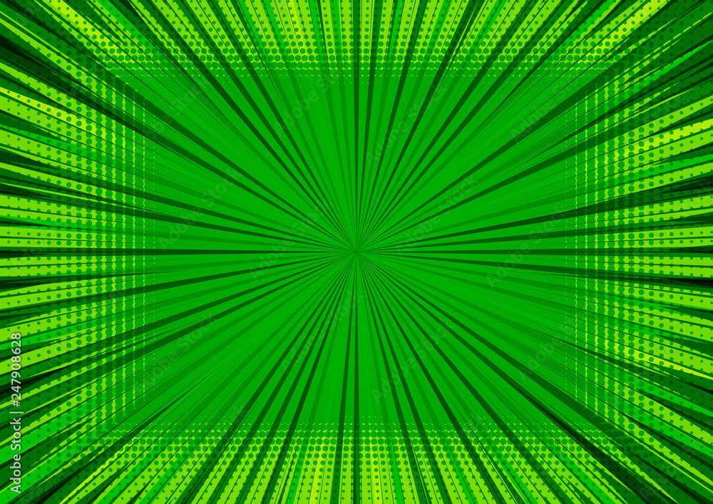 Poster abstract comic green background for style pop art design. retro burst template backdrop. light rays 