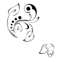 ornament in smooth black lines with leaves and curls on a white background