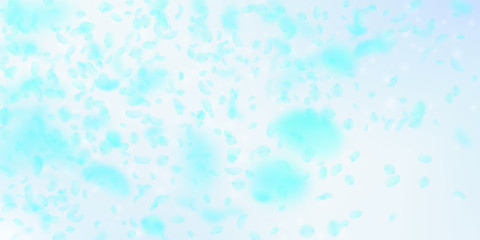 Turquoise flower petals falling down. Superb roman