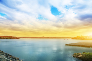 Landscapes lake view sunrise background