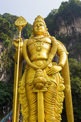 Golden Batu cave lord Murugan statue in Kualalumpur