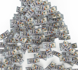 100 dollar bills falling to the ground. 3D illustration