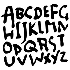 Simple alphabet letters. Handdrawn grunge ink font. Vector illustration.