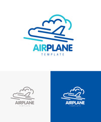 Airplane takeoff clouds fly logo lines theme