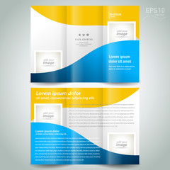 brochure design template geometric abstract curves element color yellow blue, frame for images