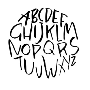Simple alphabet letters. Handdrawn grunge ink font. Vector illustration.