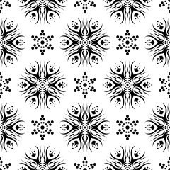 Floral seamless pattern. Black and white background