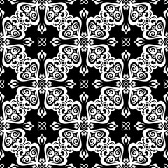  Black floral pattern on white seamless background