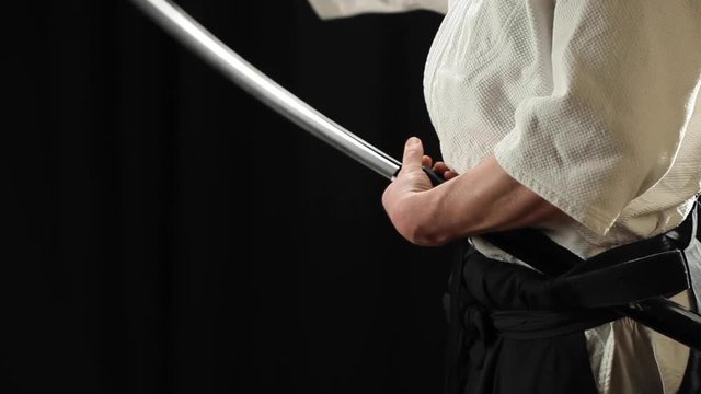 Samurai martial arts demonstration, sword in side view